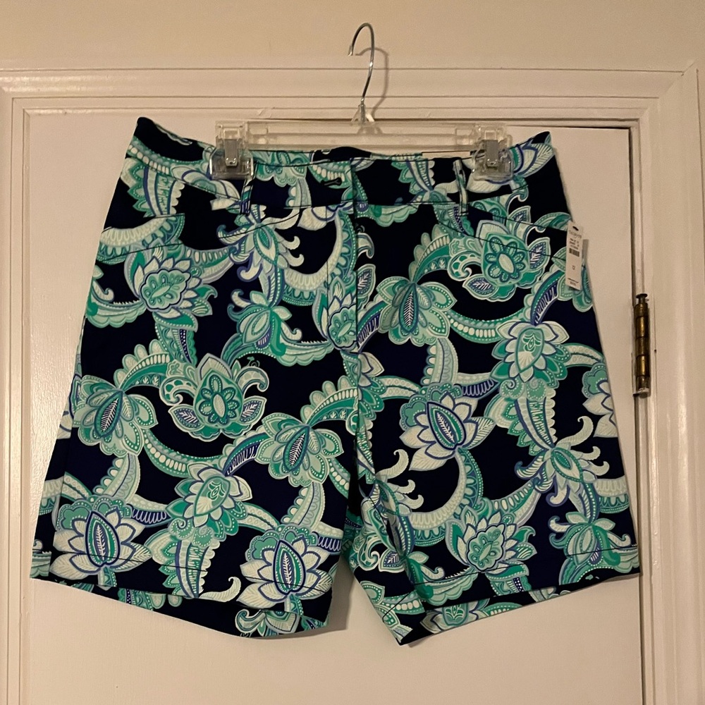 NWT- Talbots Navy and Teal Patterned Shorts